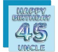 45th Birthday Card for Uncle - Blue Glitter Party Balloons - Happy Birthday Cards for 45 Year Old Uncle from Nephew Niece, 145mm Bday Greeting Cards Gift