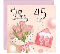 45th Birthday Card for Women - Ladies Pink floral Birthday Cards for 45 year old woman forty five, forty fifth Mum Nan Aunt Daughter Friend Niece Sister Wife Girlfriend Girls for her