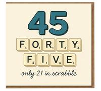 45th Birthday Card Funny Scrabble Tiles Design - 45 Forty Five, 'only 21 in scrabble' Milestone Humour Card for Him or Her