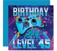 45th Birthday Cards for Men - Gamer Level - Happy Birthday Card for 45 Year Old Man Friend Brother Son Dad, 145mm Bday Greeting Cards