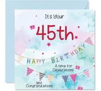 45th Birthday Cards for Men - Party Bunting - Happy Birthday Card for 45 Year Old Man Friend Brother Son Dad, 145mm Bday Greeting Cards