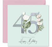 45th Birthday Cards for Women - Fancy Floral Flowers - Happy Birthday Card for 45 Year Old Woman Cousin Niece Sister Friend, 145mm Bday Greeting Cards