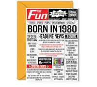 45th Birthday Cards for Women Men - Born In 1980 Newspaper - Happy 45 Birthday Card for Dad Mum Aunt Uncle Vintage Retro Back In 1980, 5x7 Inch Bday Greeting Cards