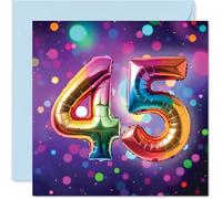 45th Birthday Cards for Women Men - Rainbow Foil Balloon - Happy Birthday Card for 45 Year Old Woman Man Uncle Colleague Brother Auntie, 145mm Bday Greeting Cards