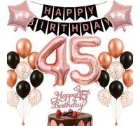 45th Birthday Decorations Set Rose Gold Black Theme Happy Birthday Banner Balloon Decor Photo Backdrop for Women Men Adults Turning 45 Age 45 Milestone Age Party Supplies Celebration Decor Bunting Set