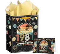45th Birthday Gift Bag with Greeting Card and Tissue Paper, 1981 Rainbow Birthday Presents for Dad, Husband, or Friend, Perfect for Any 45th Celebration