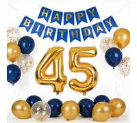 45th Birthday Party Decorations, Navy Blue Metallic Gold 45th Birthday Banner Number 45 Foil Confetti Balloon Party Supplies for 45 Years Old Women Men Husband(45th)