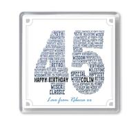 45th Birthday Personalised Word Art Drinks Coaster Gift. Any Name & Message. 45 Forty Five Ideal Birthday Present for Him or Her, Mum or Dad