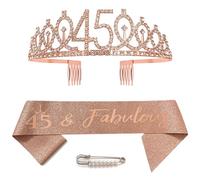 45th Birthday Sash and Tiara, Crown 45 Rose Gold Crystal Birthday Crown Set, Rose Gold Birthday Crown Sash Decoration Birthday Crown for Girls Women Birthday Party Accessories
