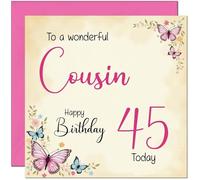 45th Cousin Birthday Card - Beautiful Butterfly Floral Cousins Birthday Card for 45 Year old forty five, forty fifth