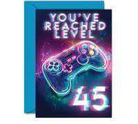 45th Gamer Birthday Cards for Men Women - You've Reached Level 45 - Happy 45 Birthday Card for Brother Sister Uncle Auntie Friend, 5x7 Inch Forty-Five Forty-Fifth Bday Video Game Greeting Cards