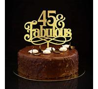 45th Happy Birthday Glitter Gold Cake Topper 45 & Fabulous 45 Years Old Happy Birthday Party Supplies Customize Name Any Age Number 45th Anniversary Birthday Gifts For Mom Dad 6inch