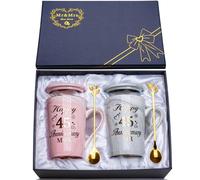 45th Wedding Anniversar-y Gifts, 45 Years Wedding Anniversar-y Gift, 2PCS Happy 45th Anniversary Gif-ts Mr Mrs Gifts Marble Ceramic Cups 14oz with Spoon, Giftbox, Sapphire Anniversary Gif-ts for Him