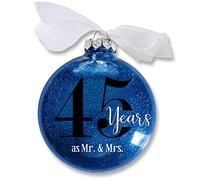 45th Wedding Anniversary Christmas Ornament, 45 Years as Mr & Mrs, Gift for Married Couple, Sapphire Anniversary Keepsake, Traditional Glitter Bauble with White Organza Bow
