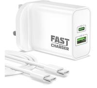 45W 2-Port Fast Charger for Google Pixel 10/9 Pro XL Fold 9a/8/8a/7/6/5/4/3, iPhone 17 16 15, Samsung Galaxy S25 S26, USB C Plug UK Charging Block PD-45W QC-30W Wall Power Adapter + 2M Type C Cable