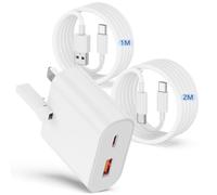45W 2-Port USB C and USB A Fast Charging for iPhone 18 17 16 15 Pro max,USB-C Fast Charger Plug and Cable 1M+2M,for iPhone 18 17 16 15 Pro/17 Air/17E/15 16 plus,for Galaxy S26/S25/S24 Ultra-White