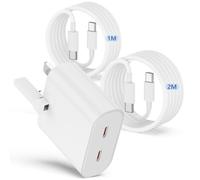 45W 2-Port USB C Fast Charging for iPhone 16 17 15 Pro max,USB-C Fast Charger Plug and Cable 1M+2M,for iPhone 17 16 15 Pro/17 Air/17E15 16 plus,for Samsung Galaxy S26+/S25+/S24+/S23/S22 Ultra-White