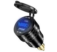 45W PD USB Din Hella Socket for BMW Motorcycle, 18W QC 3.0 Cigarette Lighter USB Adapter USB C Installation Socket with Switch & LED Volmeter for 12V-24V Ducati Triumph KTM Motorcycle Boat Truck