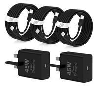 45W Samsung Super Fast Charger USB C,2 Pack Samsung USB C Plug UK with 2M+2M+1M Type C Cable Fast Charging for Samsung Galaxy S25 Ultra S24/S23/S22/S21/S20/A55/A54/A15/A14,Android,for iPhone 17