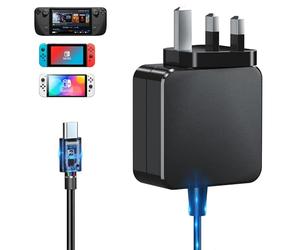 45W Switch Charger Steam Deck Charger, 15V/3A AC Adapter 6FT/1.8M Cable Support TV Mode, 45W GaN 2 Hour Fast Charging Power Supply for Steam Deck/Switch/Lite/OLED/TV Dock/Pro Controller