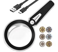 45X Magnifying Glass with Light, 4.6 Inch 1200mAh USB Rechargeable Large Handheld Magnifier, 12 LEDs,3 Color Modes, Perfect for Low Vision Seniors, Macular Degeneration & Fine Print (Black)