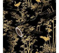 45x300cm Peel and Stick Wallpaper Bamboo Bird Crane Tree Japanese Chinese Seamless Design Contact Paper Self Adhesive Removable Wallpaper Waterproof for Backsplash Bedroom Kitchen