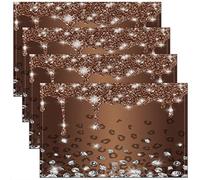45x30cm Glitter Diamond Leopard Table Place Mats, Coffee Silver Shiny Animals Placemats Set of 4 Luxury Colorful Bling Placemat for Kitchen Dining Table Indoor Outdoor