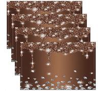 45x30cm Glitter Diamond Table Place Mats, Coffee Color Silver Shiny Placemats Set of 4 Luxury Texture Colorful Bling Modern Placemat for Kitchen Dining Table Indoor Outdoor