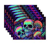 45X30Cm Purple Skull Mushroom Table Place Mats,Placemats Set Of 6Pcs Psychedelic Art Halloween Placemat For Kitchen Dining Table Indoor Outdoor