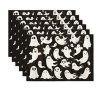 45X30Cm White Personality Ghost Table Place Mats,Placemats Set Of 4Pcs Cartoon Art Halloween Placemat For Kitchen Dining Table Indoor Outdoor