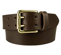 46-50 inch (XXL), Dark Brown, Solid Brass Double Prong Buckle, Mens Quality 1.5" Wide Leather Belt Made In UK