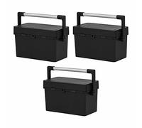 46 CM Black Recycled Plastic Professional Tool Box Long Handle Aluminium Tool Box Organiser With Removable Tote Tray Utility Toolbox Storage Box For Tools Nails Pins Home Garage DIY (Set of 3)