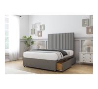 (4'6 Double, Pewter) Comfort Denver Dumfries Divan Bed Base 2 Drawers Same Side 26" Strutted Headboard