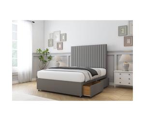 (4'6 Double, Pewter) Comfort Denver Dumfries Divan Bed Base 2 Drawers Same Side 26" Strutted Headboard