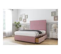 (4'6 Double, Pink) Comfort Denver Plush Divan Bed Base 2 Drawers Same Side 54" Floor Standing Headboard