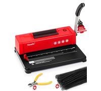 46 Hole Binding Machine Spiral Binding Machine Red DIY Bookbinding Kits with Electric Coil Insert, 4:1 Pitch 500 Sheets with 100 Comb Binding Combs for School, Office, Home