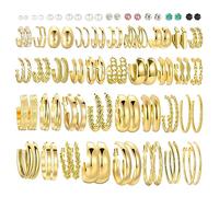 46 Pairs Gold Hoop Earrings Set for Women, Fashion Hypoallergenic Chunky Twisted Pearl Stud Earrings Multipack, Small Big Hoops Earring Packs Trendy for Christmas Birthday Party Jewelry Gift