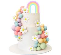 46 PCS Boho Groovy Cake Topper Mini Balls Acrylic Retro Hippie Daisy Flower Cake Topper for Wedding Party Supplies (White)