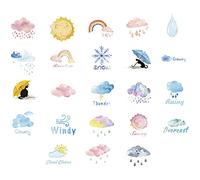 46 Pcs Kawaii Scrapbooking Stickers Cute Weather Rainbow Sticker Marker Planner Diary Stickers School Stationery Stickers
