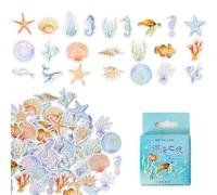 46 Pcs Ocean Stickers,Watercolor Ocean Scrapbooking Stickers,Sea Shells Seahorse Fish Sticker,Vintage Deep Sea Sticker Kit for Envelope,DIY Crafts Decoration,Laptops,Phone Case,Album