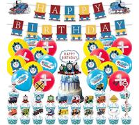 46 Pcs Tuomas Train Birthday Decorations, Cartoon Theme Party Supplies for Kids Boys Girls, Include Happy Birthday Banner, 25Cake Topper, 20Balloons