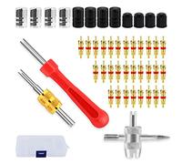 46 Pcs Valve Core Remover Tool, Car Bike Tyre Valve Core Tool Set with Dual & Single Head Valve Core Remover Tire Repair Tool,1 Pcs 4-Way Valve Tool, 12 Pcs Tire Valve Caps, 30 Pcs Valve Cores (Gold)