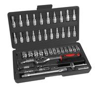 46 Piece 1/4" Drive Ratchet Socket Set, Ratchet Wrench Set - Socket Wrench Ratchet Tools Kit, Extension Bar Screwdriver Bits for Household DIY, Bike Repair - 1/4 inch Quick Release