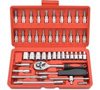 46 Piece 1/4" Drive Socket Wrench Driver Bits Metric Set Flexible Extension Rod