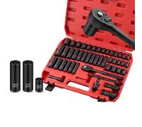 46-Piece 3/8 Pneumatic Socket Set for CR-V Steel 72-Tooth Ratchet Metric 8mm-22mm for IMPERIAL 14-34 Heavy Duty Automotive Repair High Torque Black Storage Case