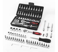 46 Pieces Socket Set, 1/4’’ Socket Sets Cr-V Steel Ratchet Wrench Set with Case,Heavy Duty Ratchet Set Mechanic Tool Set Includes Metric Bit Set,Ratchet Spanner and Extension Bar for Bike Auto Repair