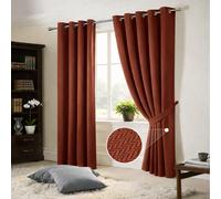 (46" x 54" (117 cm x 137 cm), Rust/Orange) 100% Blackout Linen Curtains Thermal Ring Top Ready Made Pair UK