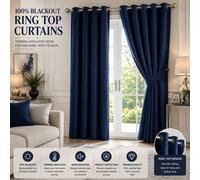 (46" x 54" - (117cm x 137cm), Blue-Ring Top) 100% Blackout Curtains Plain Pencil Pleat Eyelet Ring Top Curtain Pair