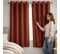 (46" x 54" In, Rust) 100% Blackout Ringtop Curtains- 260GSM Thick Linen Curtains 3 Layers Light Blocking Technology