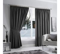 (46 x 54 inch (3.8ft x 4.5ft), Dark Grey) Blackout Pencil Pleat Curtains with Tie Backs-Thermal Insulated Curtain for Bedroom Livingroom